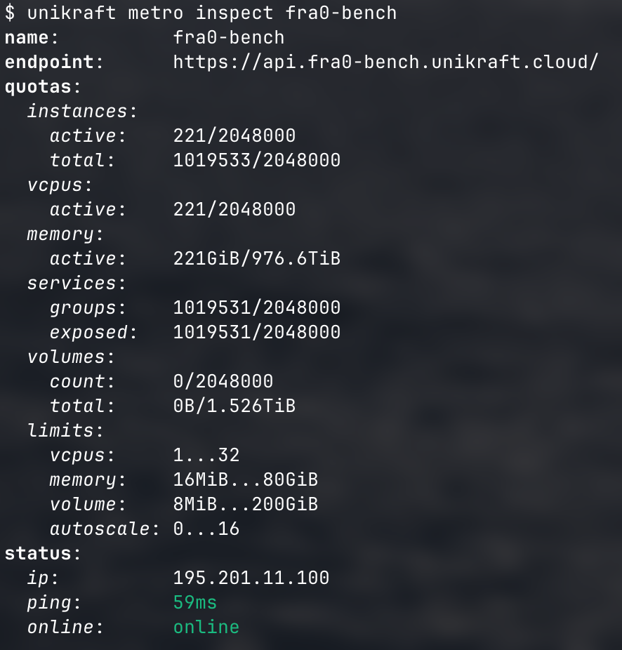 Unikraft CLI output