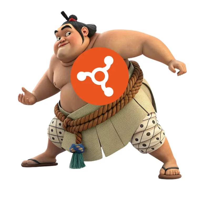 A sumo wrestler branded with the Unikraft logo